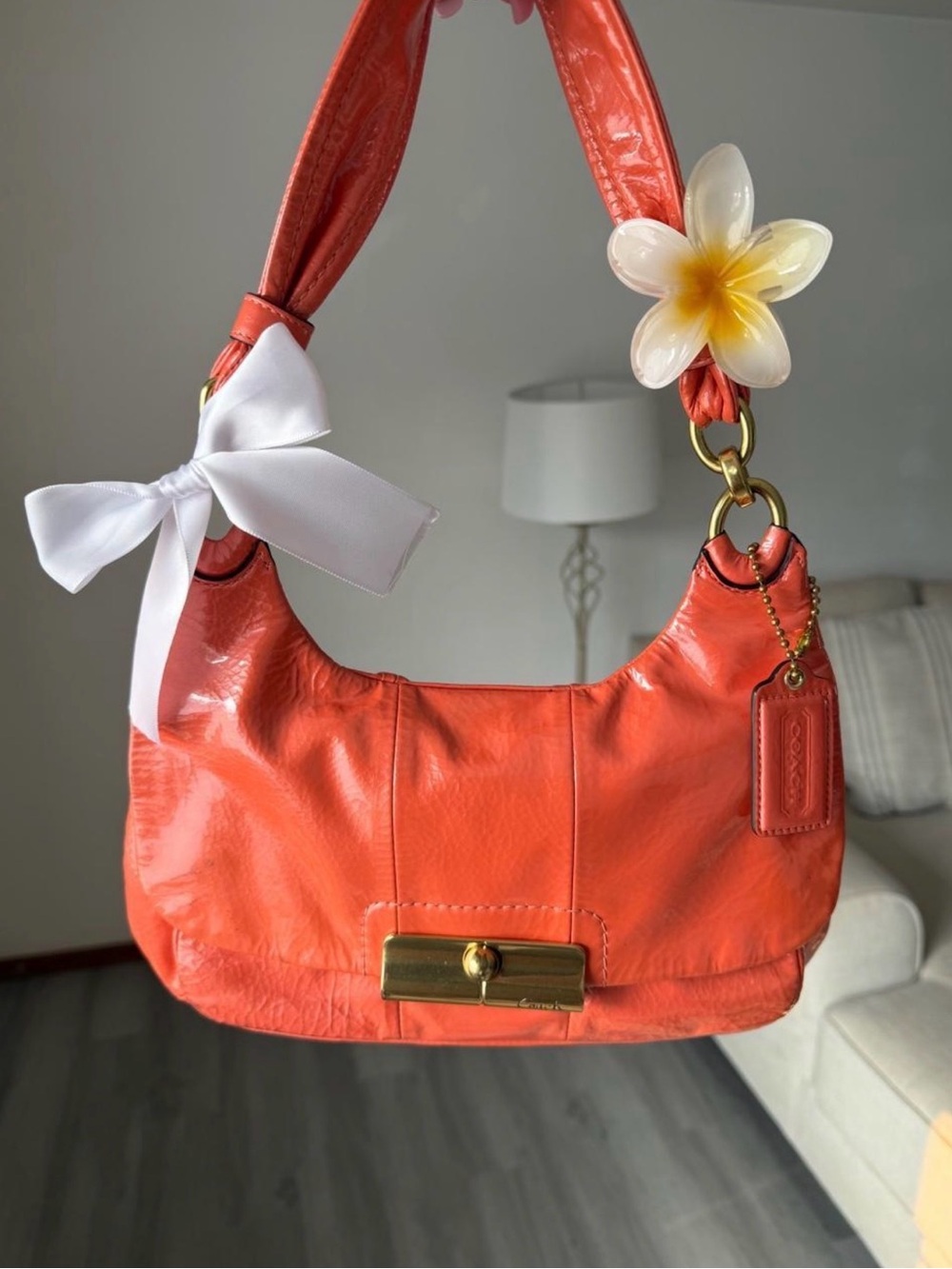 Vintage Coach Coral Patent Leather Hobo Bag